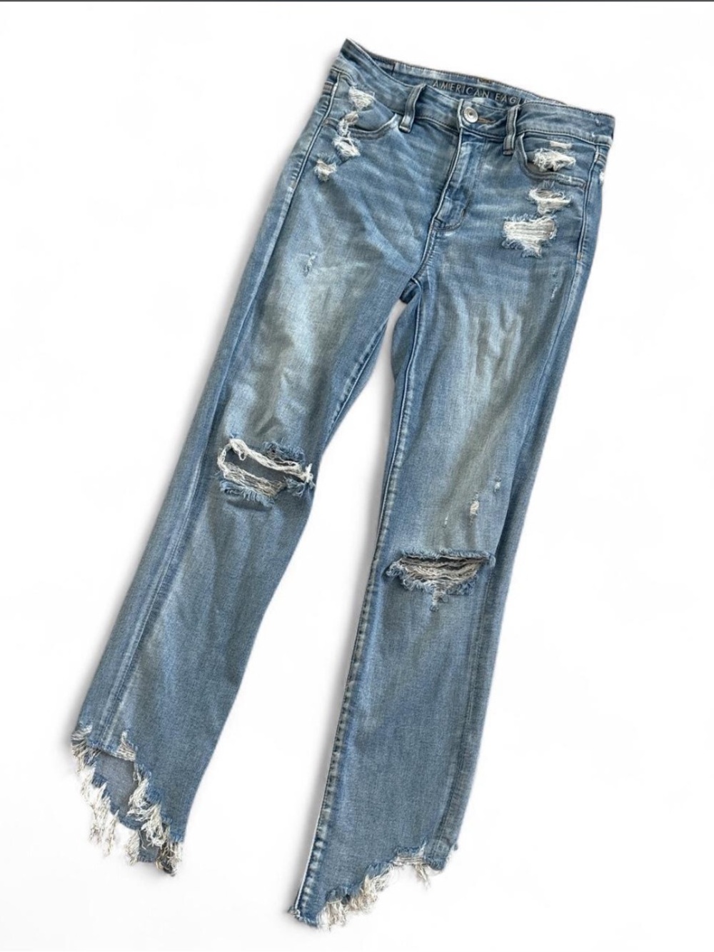 Distressed Light Blue Women's Crop Jeans - American Eagle Outfitters